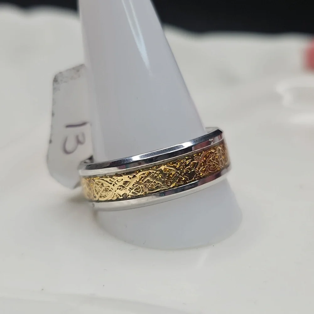 Men's Stainless Steel Gold Metallic Band Ring Celtic Design Style Wedding Band